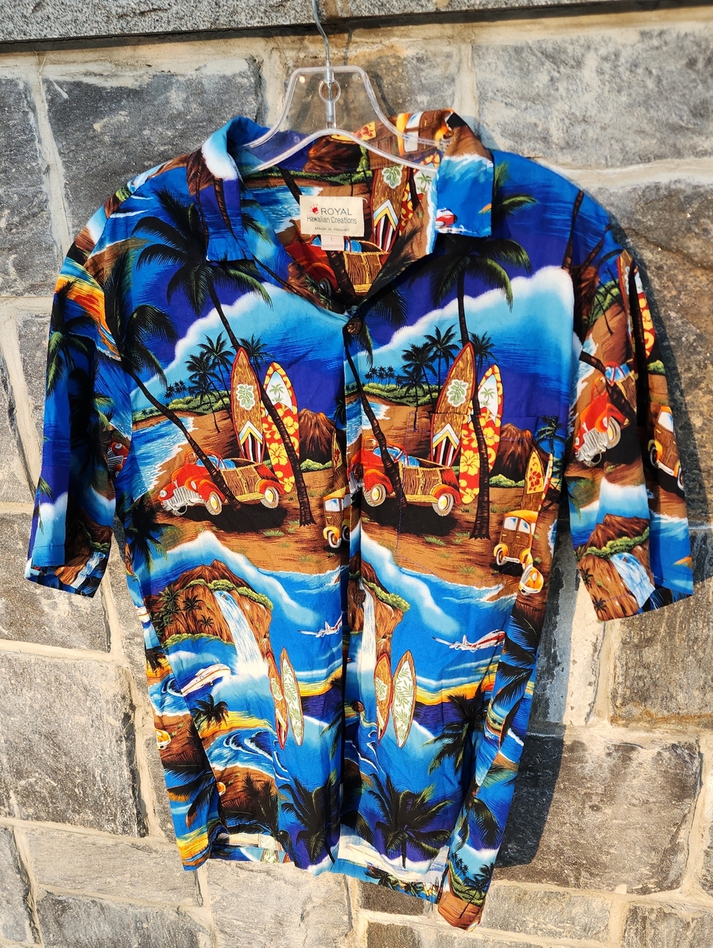 Vintage Royal Hawaiian Creations Blue Surf Print Short-Sleeve Shirt Men's Large